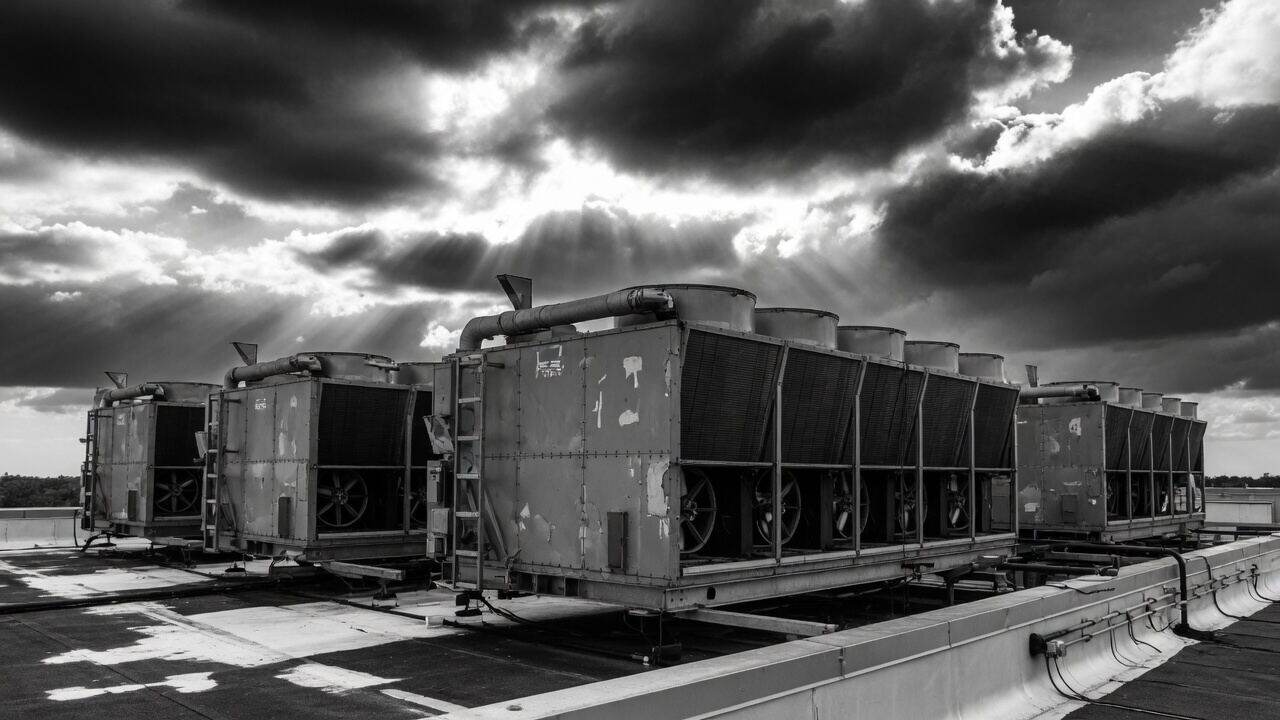 HVAC technician servicing a rooftop unit.