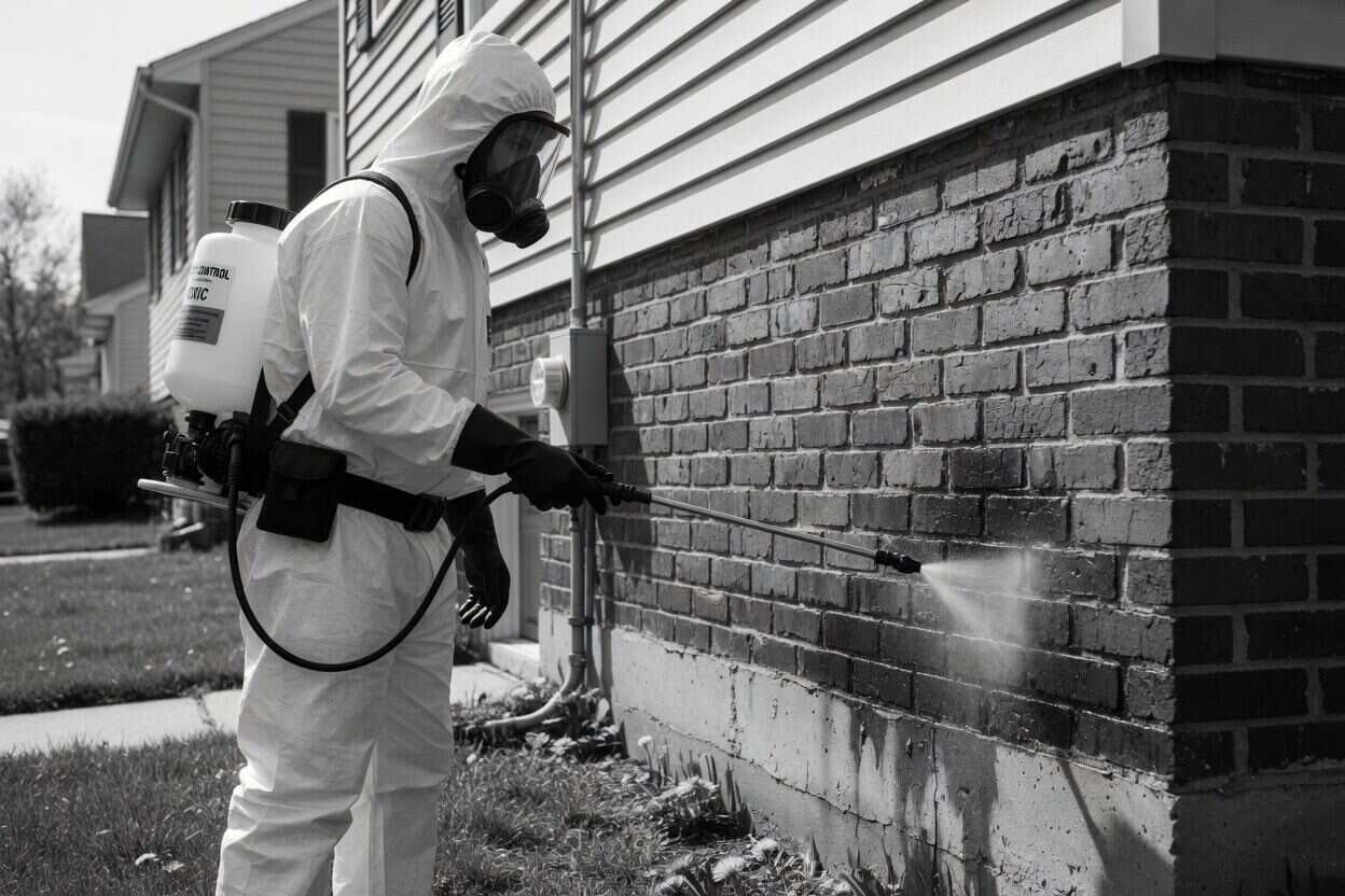A pest control technician treating a property.